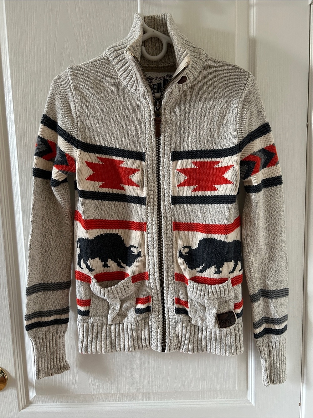Superdry Women's Zip Buffalo Knit Cardigan Sweater Aztec Small Winter Gorpcore